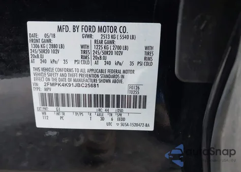 2018 Ford Edge Titanium z USA, uszkodzony, nr VIN 2FMPK4K91JBC25681